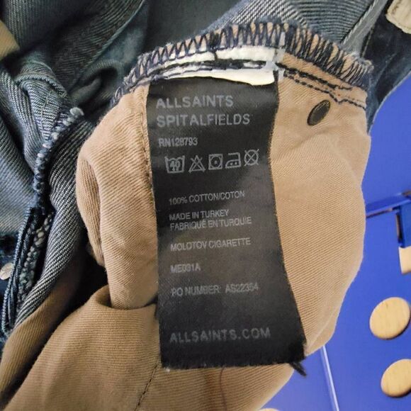 Allsaints Spitalfields Distressed Button fly Medium Wash Denim Jeans 28 - Picture 6 of 11